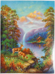 vintage calendar art with cottages, cabins, etc. circa 1930s-1940s